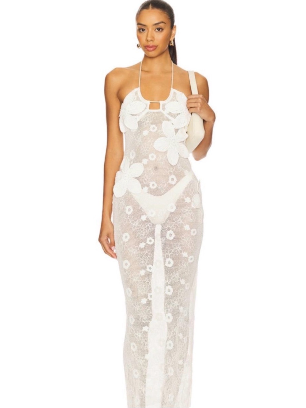 Cream Floral Crochet Halter maxi Dress - Picture 4 of 6